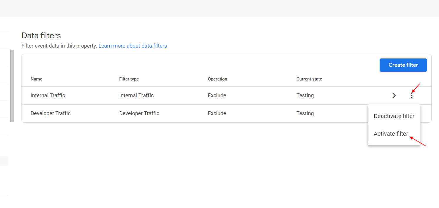 How to activate data filter in ga4