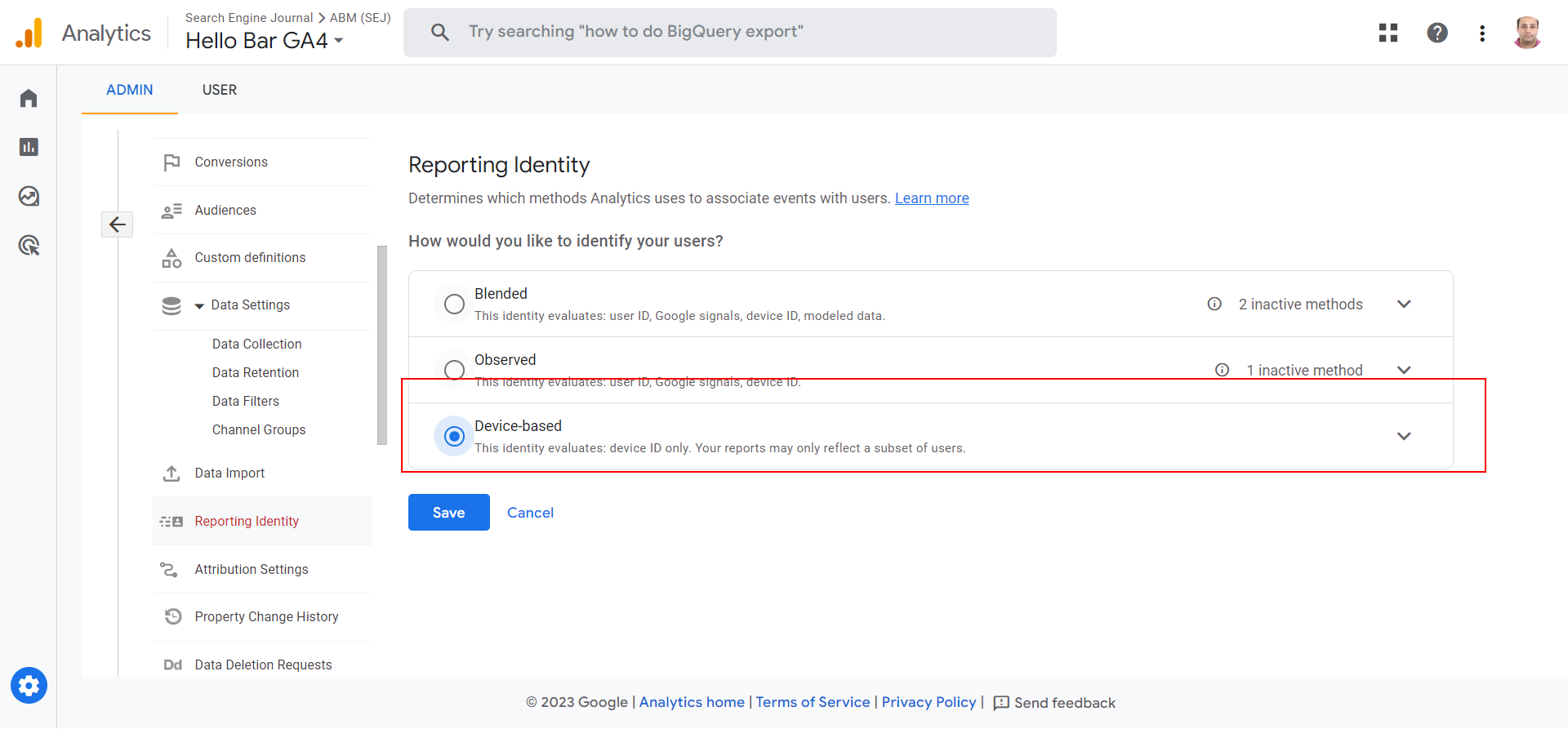 Reporting identity option