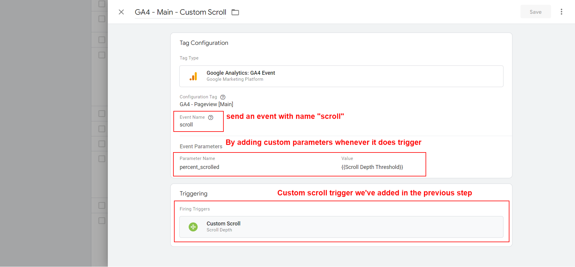 Set a trigger "Custom Scroll"