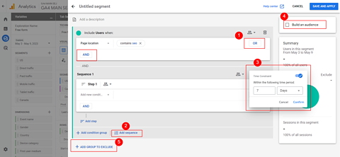 User segment builder with time constraints