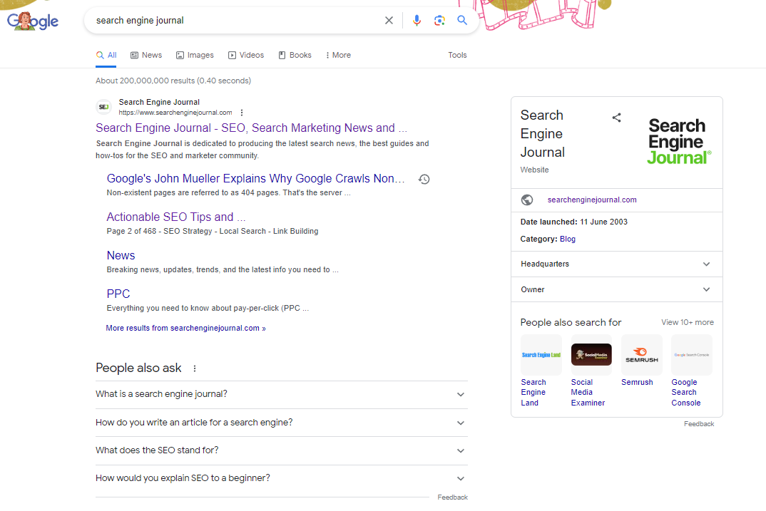 Google SERP of Search Engine Journal search