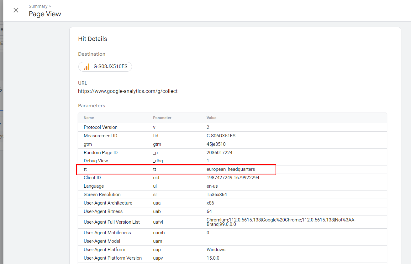 tt parameter in the hit payload