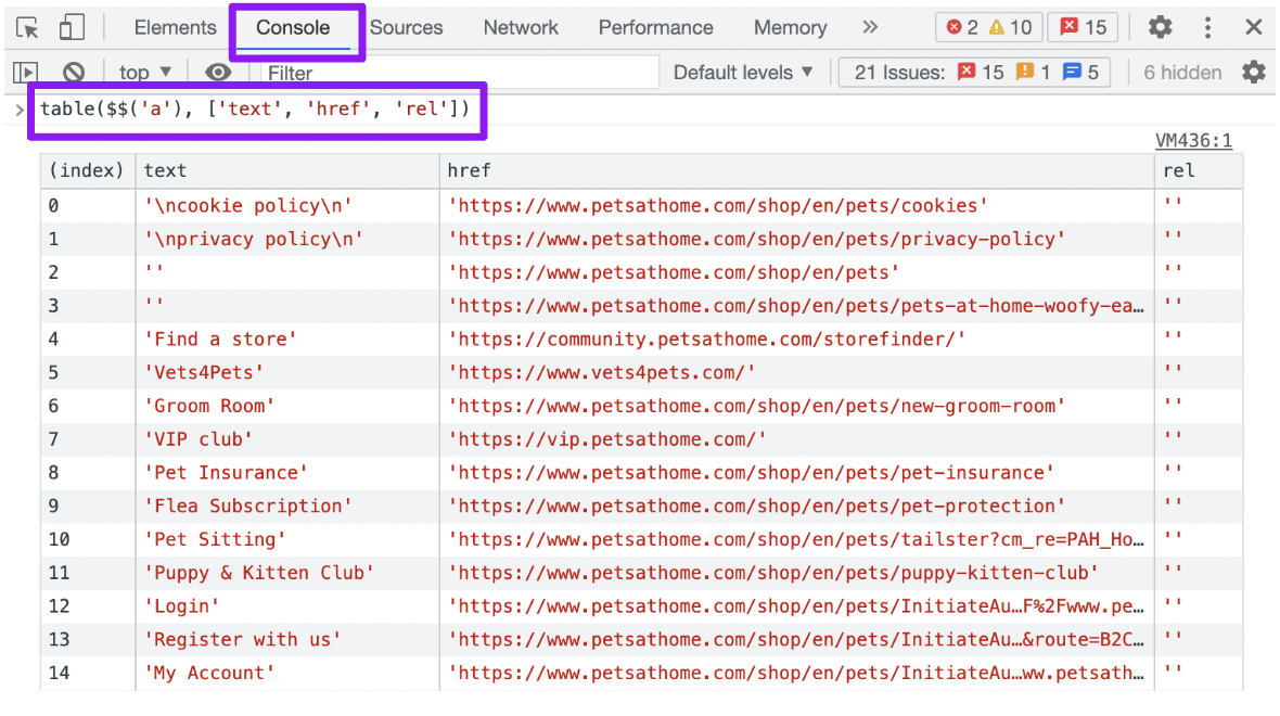 32 find all links 64a297bd64686 sej - Using Chrome DevTools To Diagnose Site Issues In An Audit