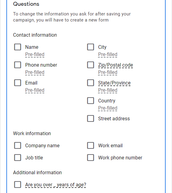 Questions on lead form