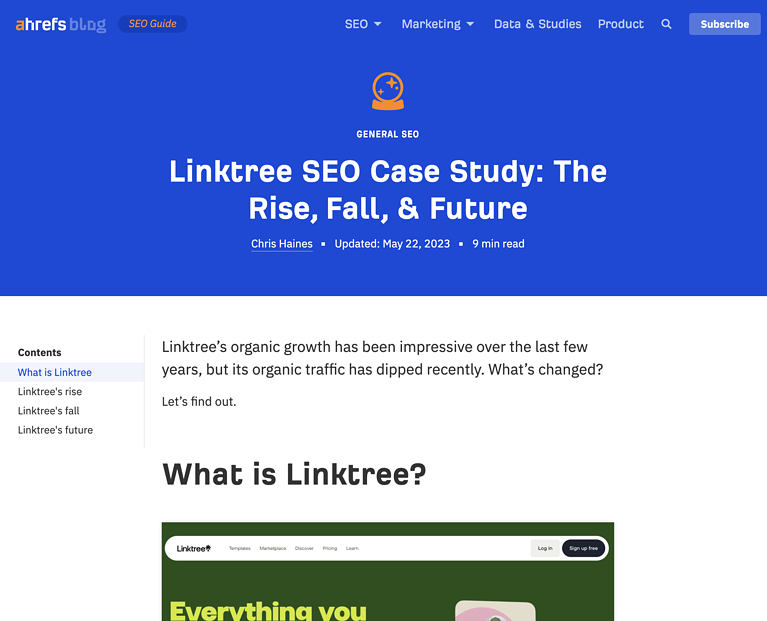 linktree seo case study from ahrefs