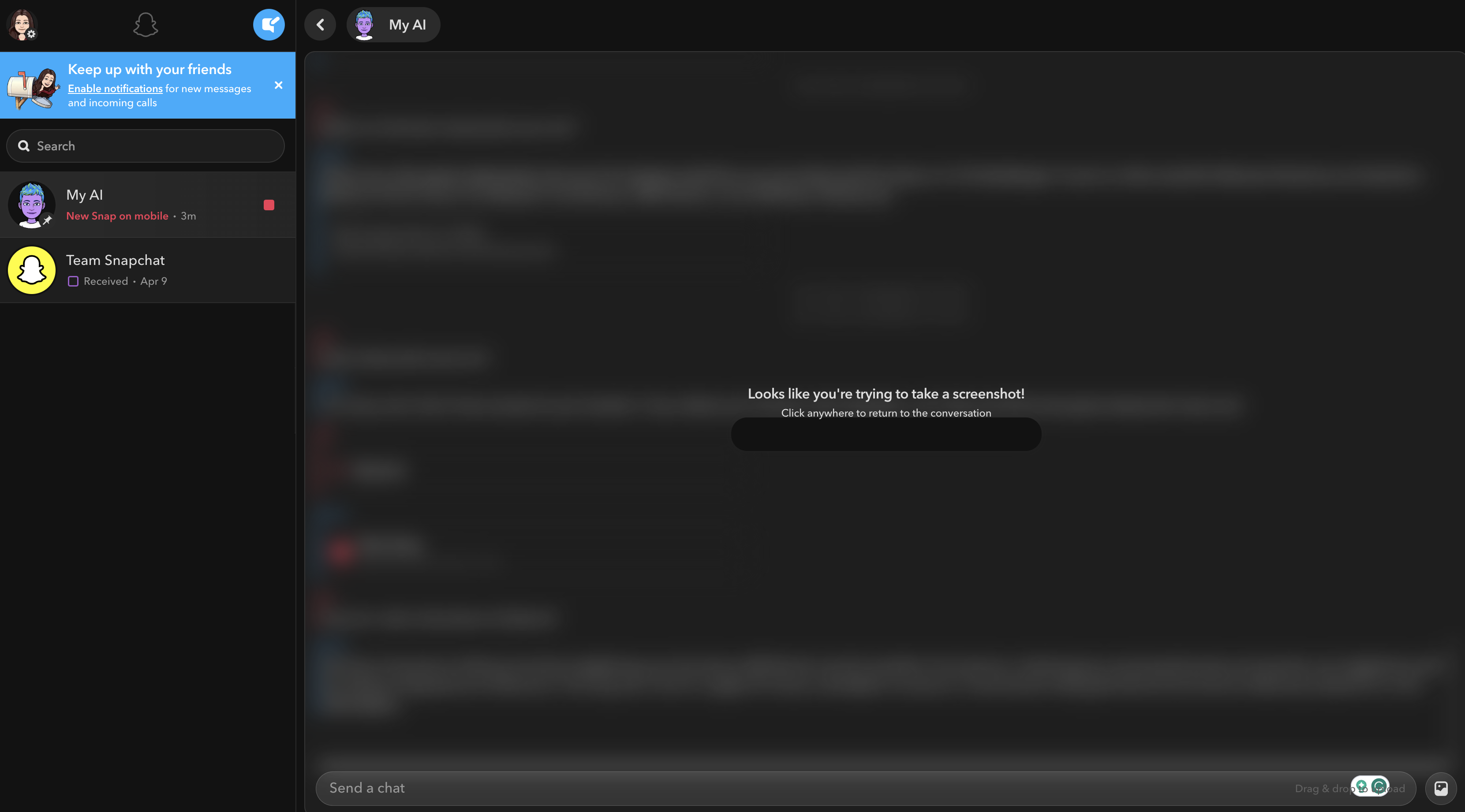 snapchat my ai en la interfaz web