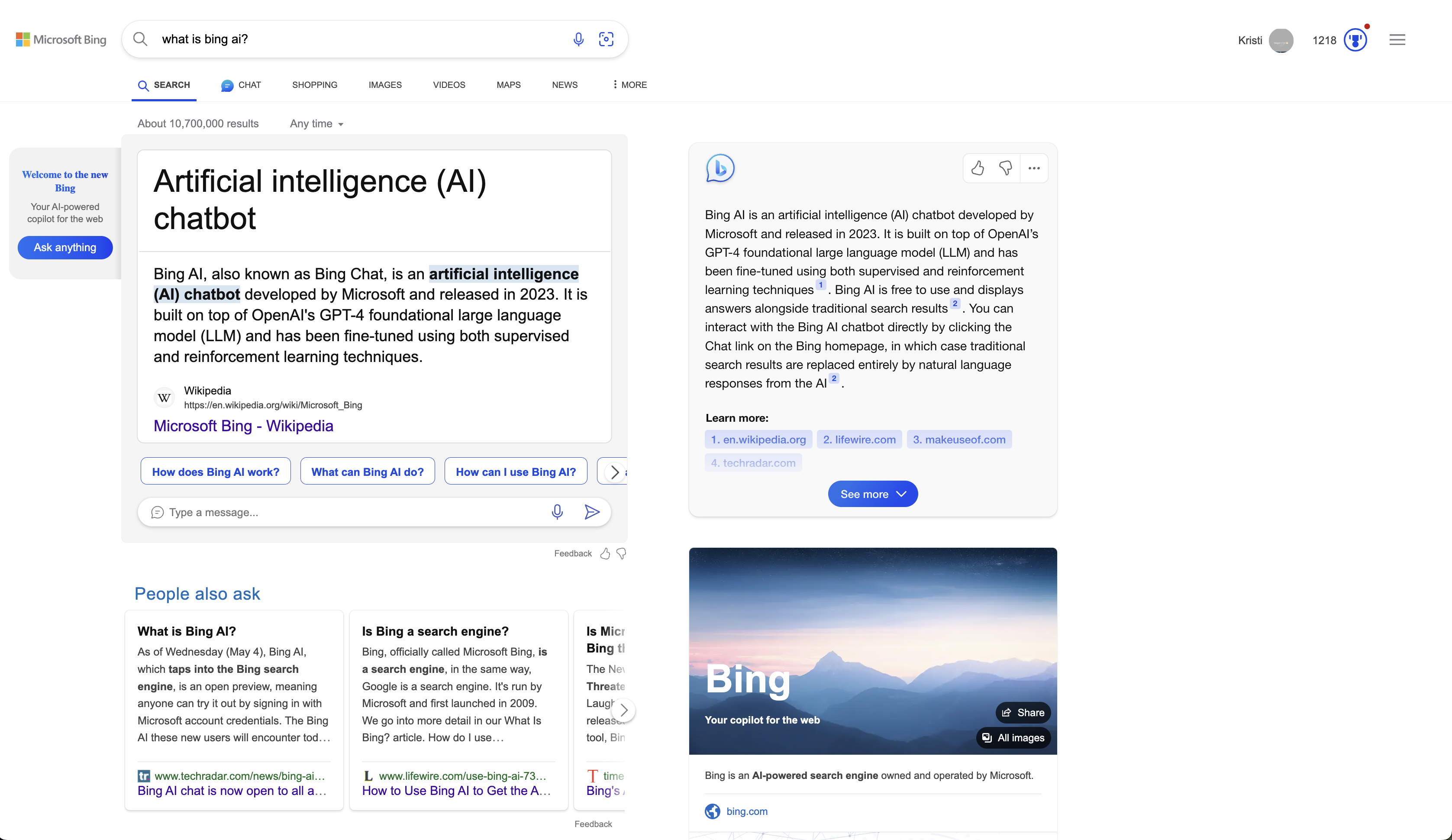 Bing AI chat and Copilot for search are available in Google Chrome