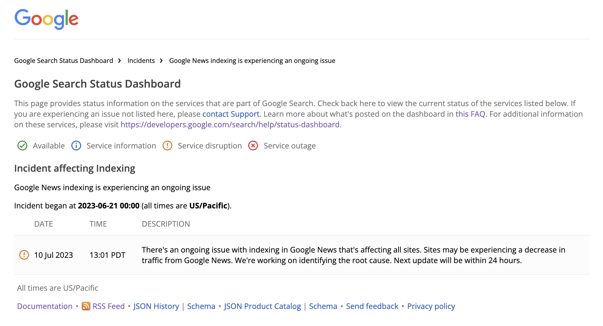 google search status dashboard google news indexing issue 64ac7e4844ad6 sej - Google News Indexing Disruption Causes Decrease In Traffic For Content Publishers