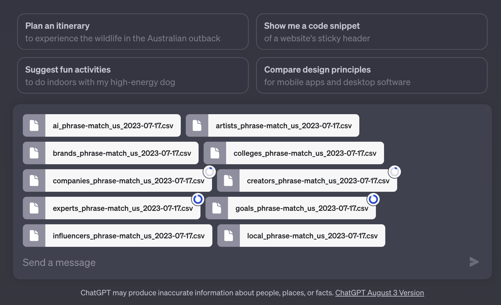 chatgpt code interpreter file uploads 64cbe4287c74e sej - 6 New ChatGPT Features Include Prompt Examples & File Uploads