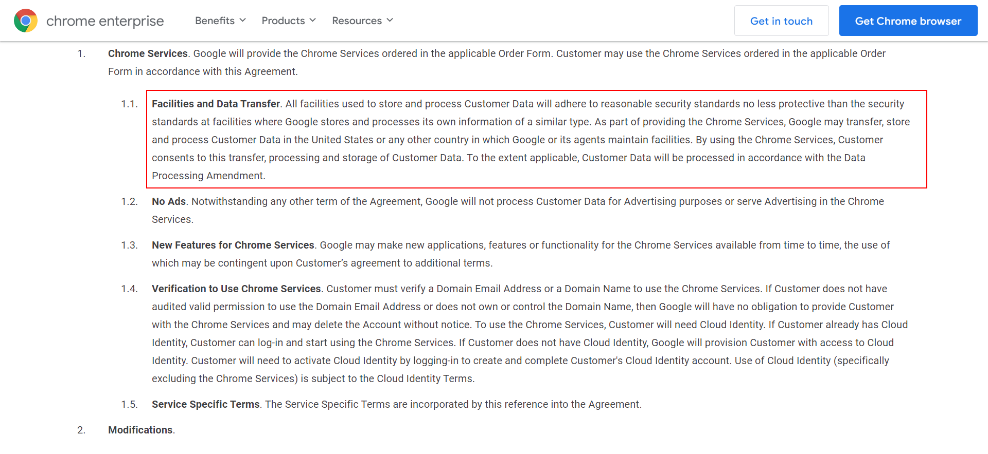 Chrome Online Agreement. Data Transfer.