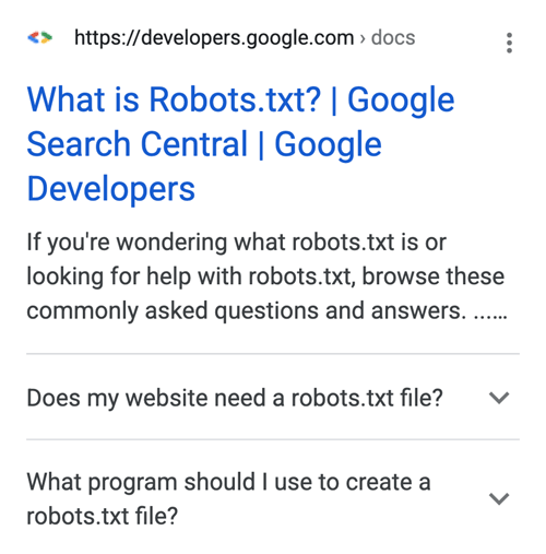 Exemple de résultat enrichi de FAQ dans Google search