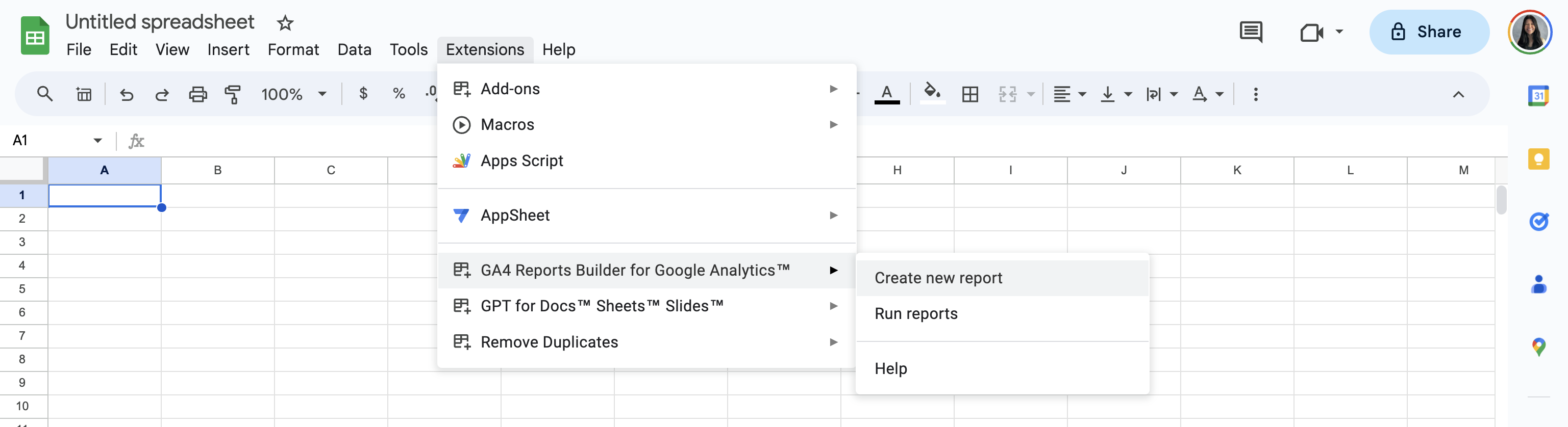Generador de informes de GA4 para la extensión de Google Analytics disponible