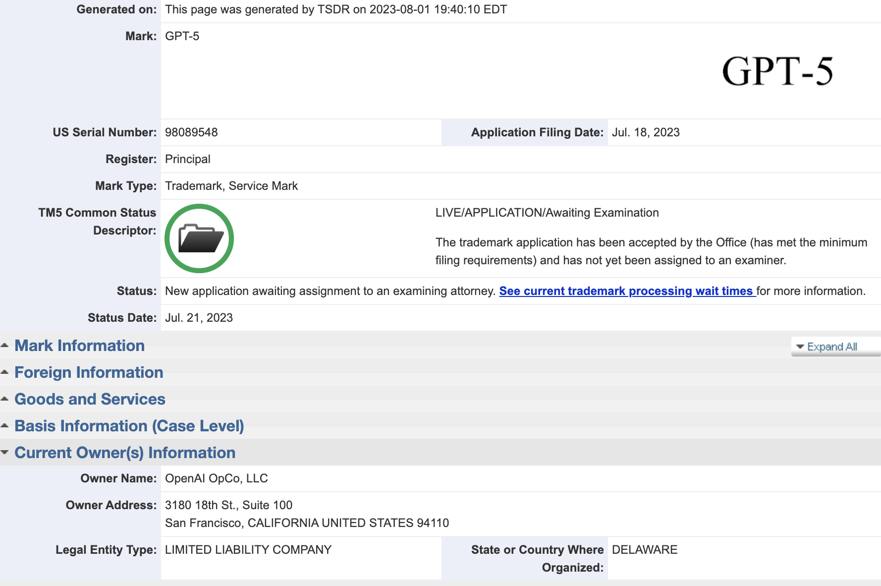 openai opco llc trademark application for gpt 5 filed 64c9982a20d4a sej - OpenAI Files Trademark Application for GPT-5