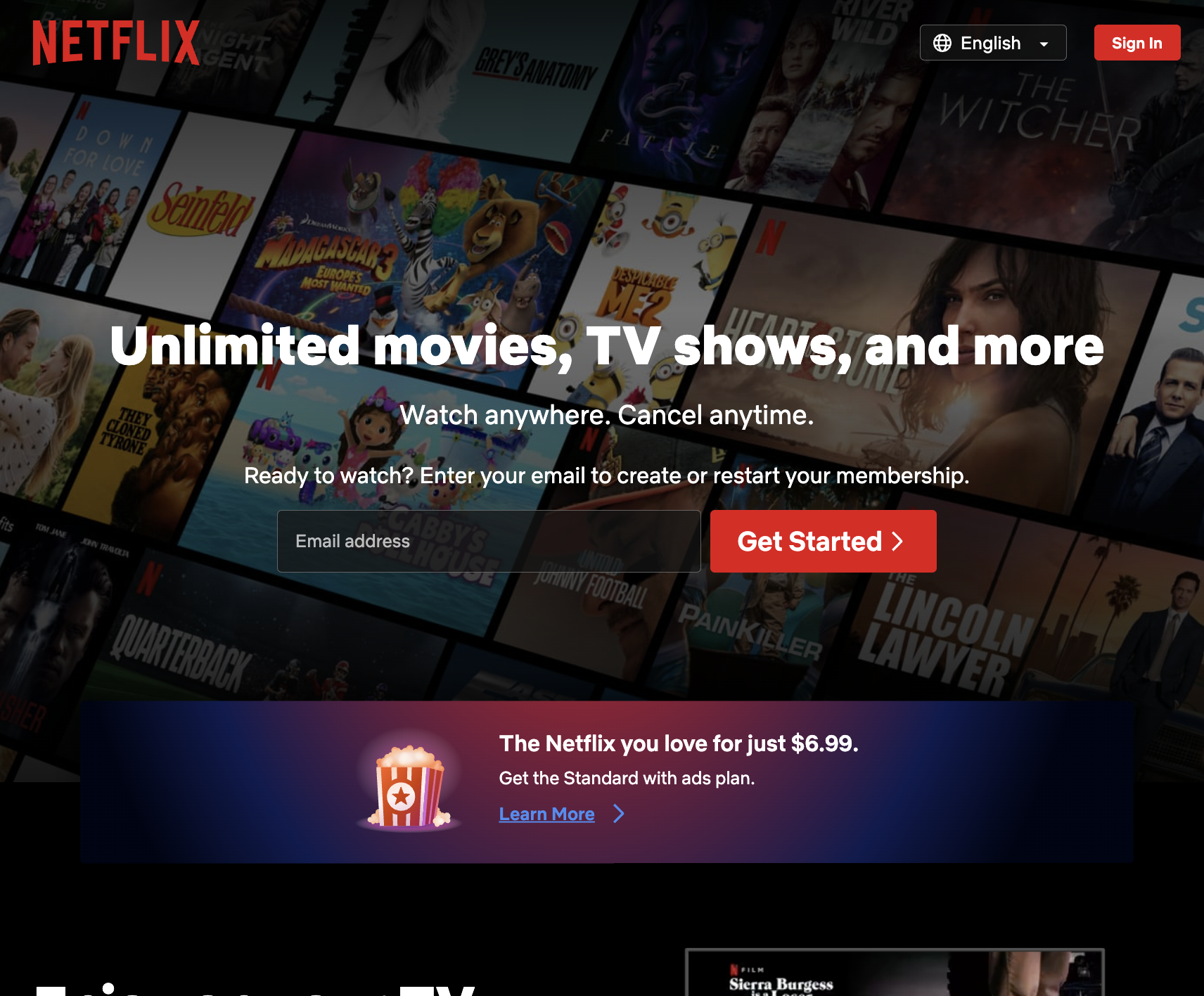 Netflix landing page