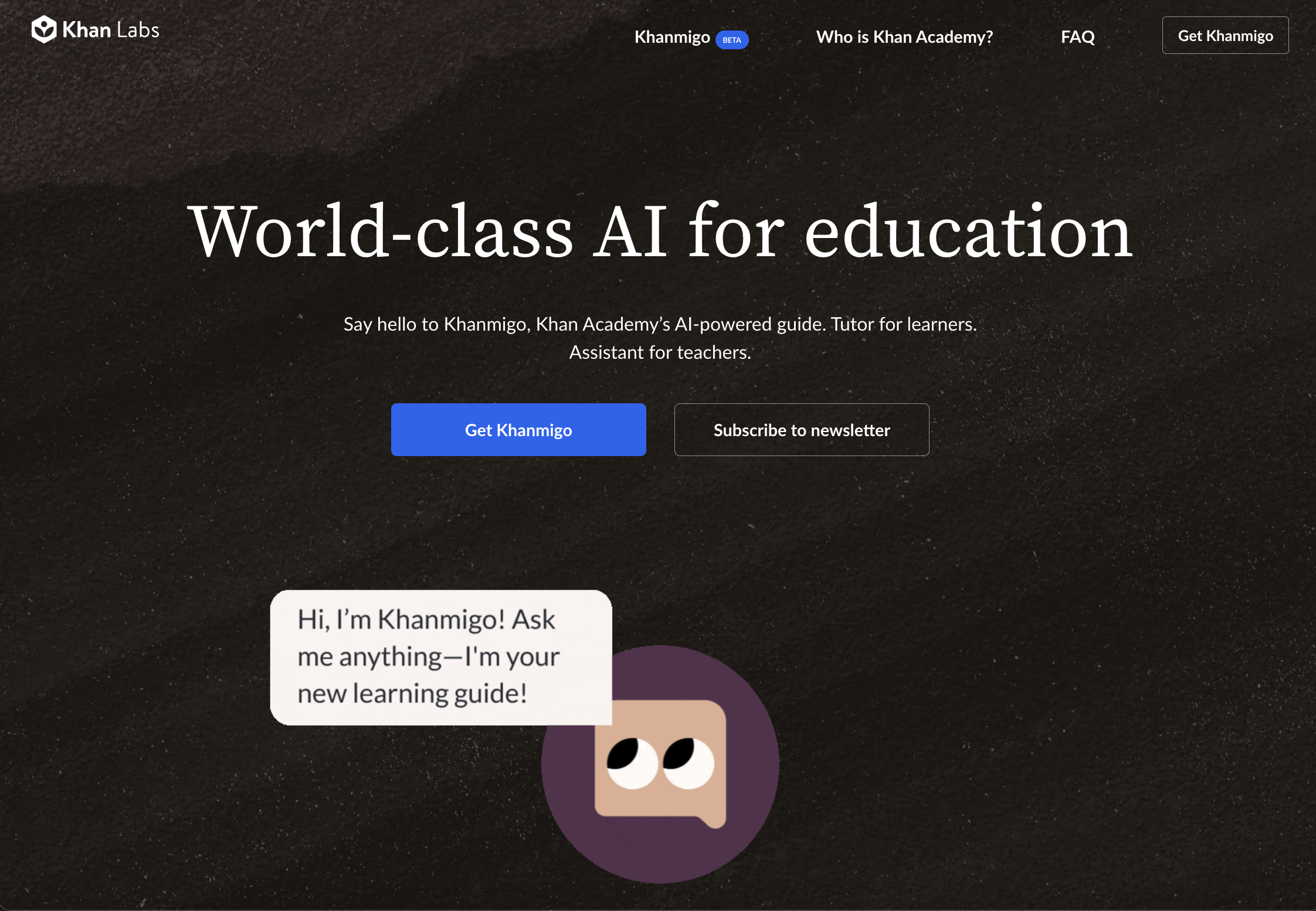 Khan Academy landing page