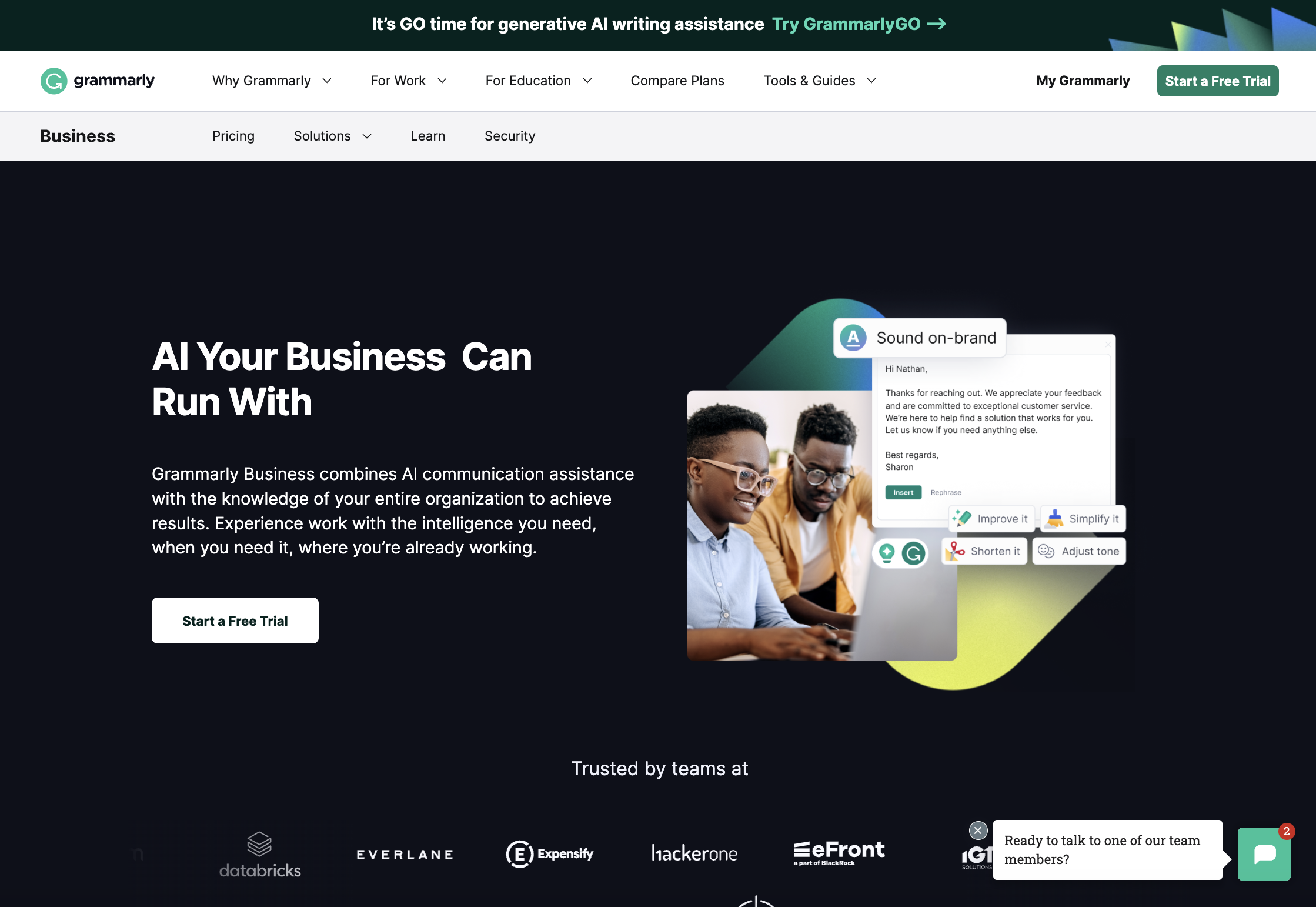 Grammarly landing page