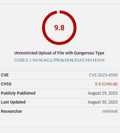 Image montrant que la vulnérabilité du plugin WordPress Forminator a une largeur de 9,8