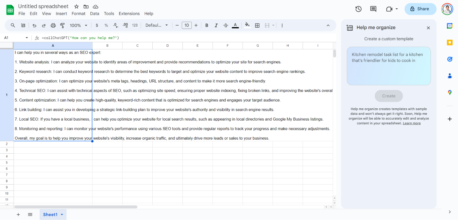 Google sheets chatGPT screenshot 1