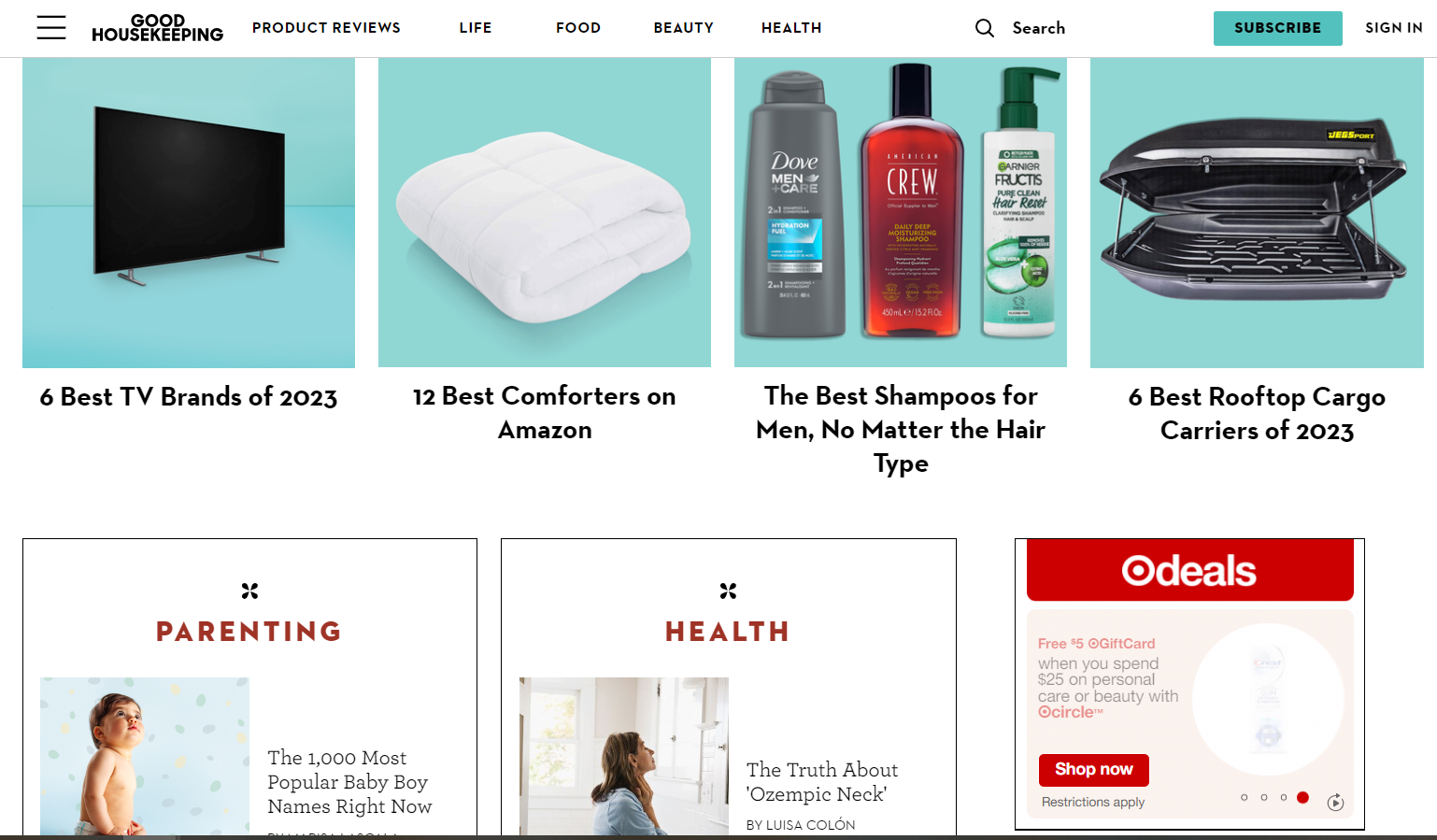 Good Housekeeping landing page