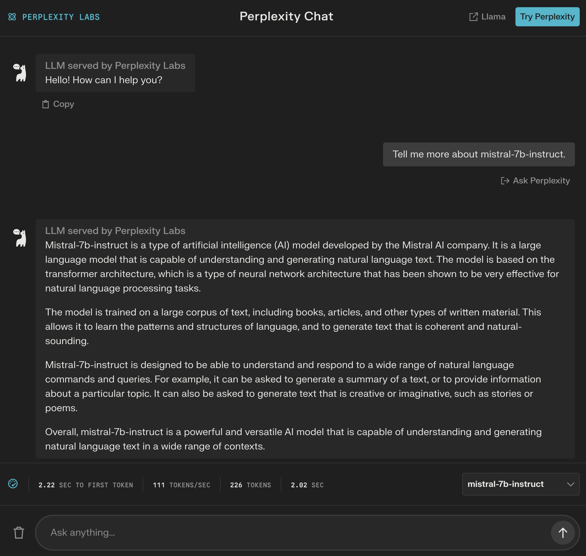 mistral 7b instruct perplexity chat labs 6516288d2f065 sej - Mistral AI Launches Open-Source LLM, Mistral 7B