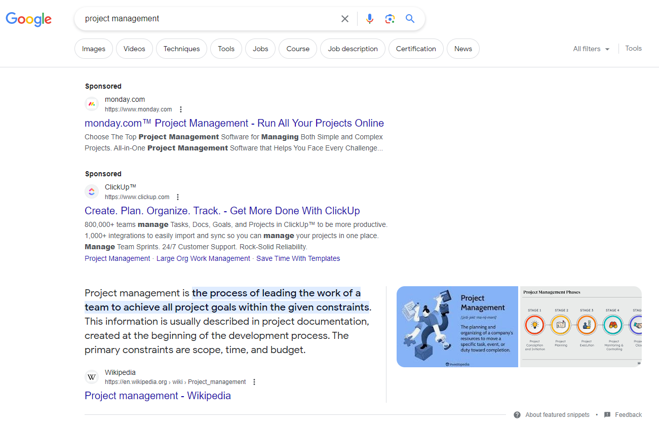 Desktop Google search results page example.