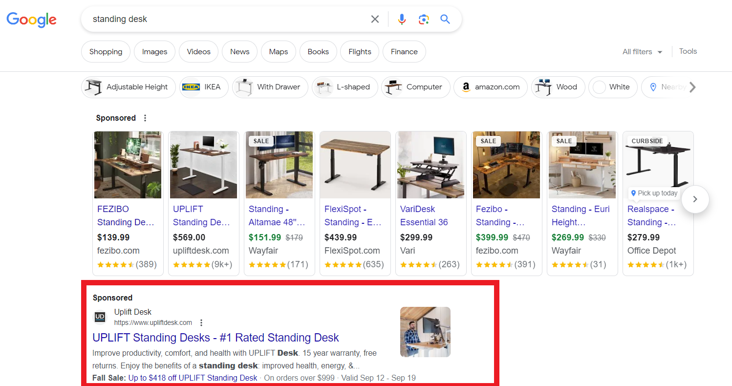 SERP for standing desk