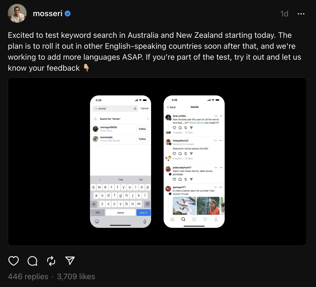 Threads Tests Keyword Search In Australia & New Zealand