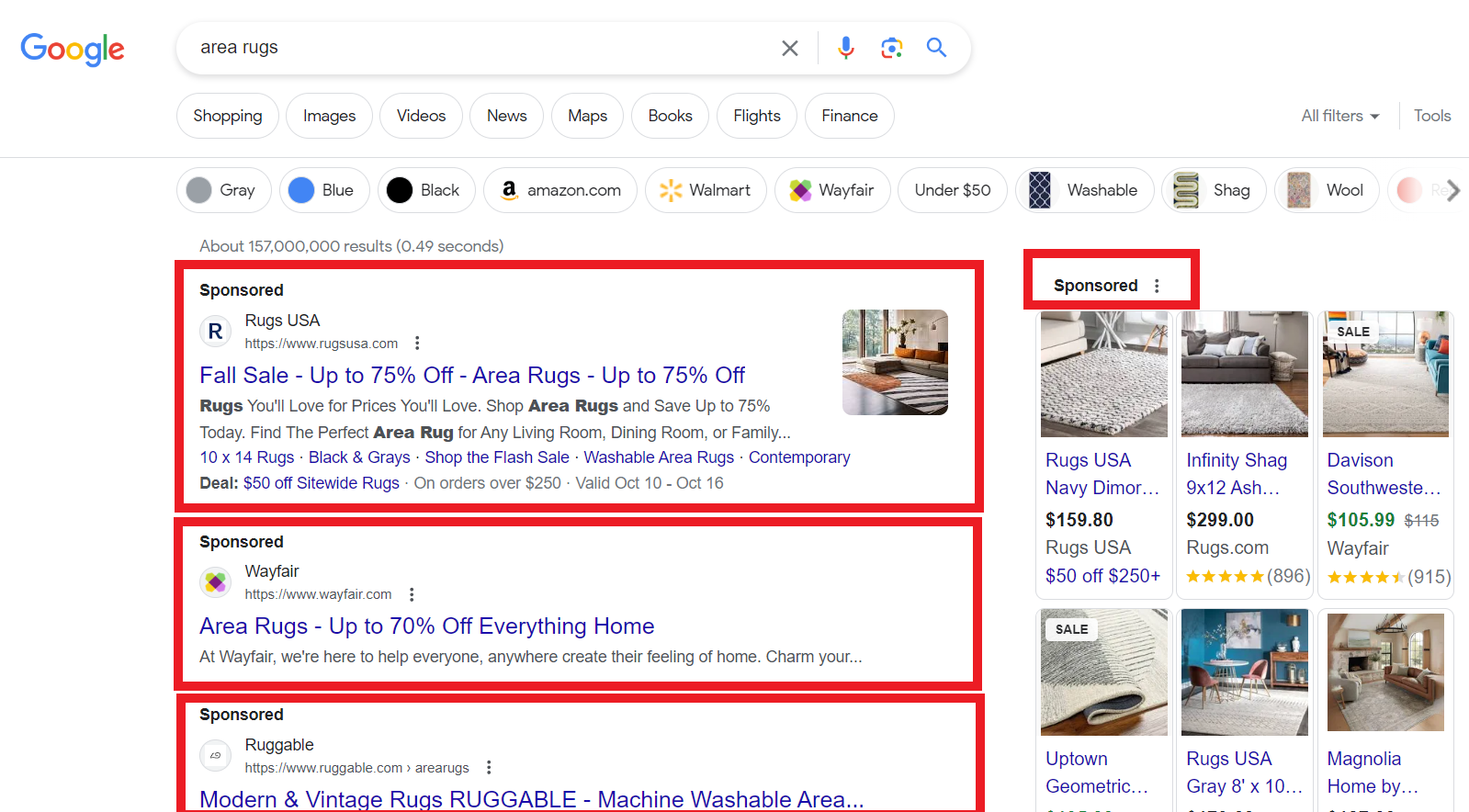 An example of paid ads listing on Google results page.