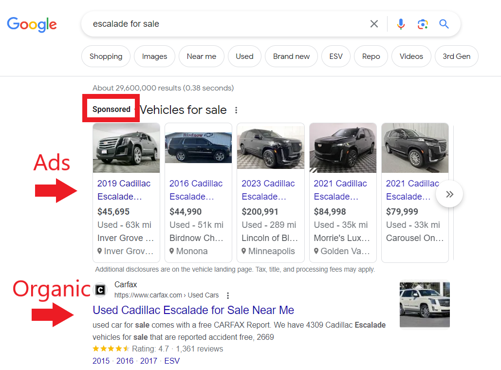 ads vs organic in SERP