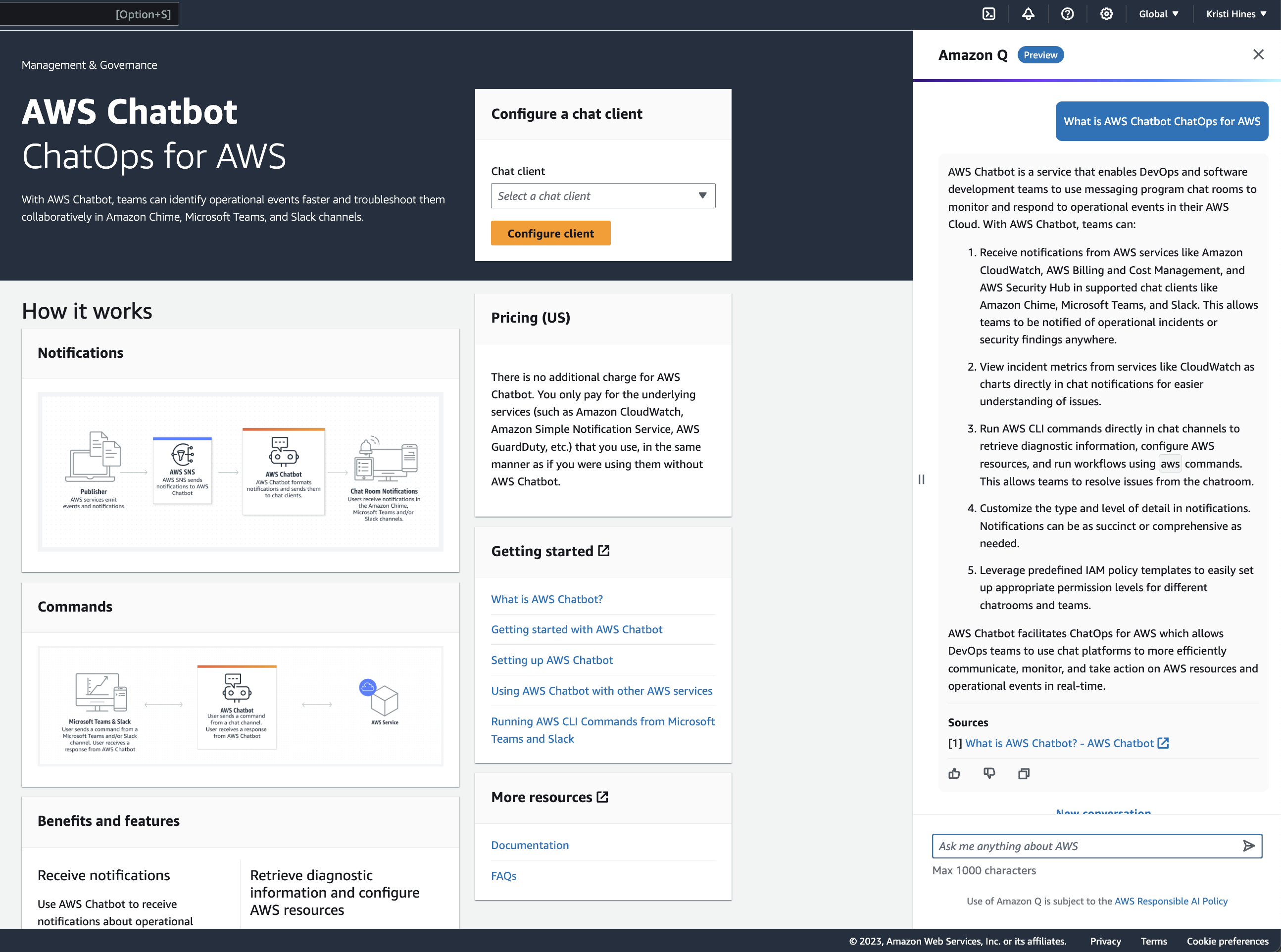 amazon q across aws services to create chatbot