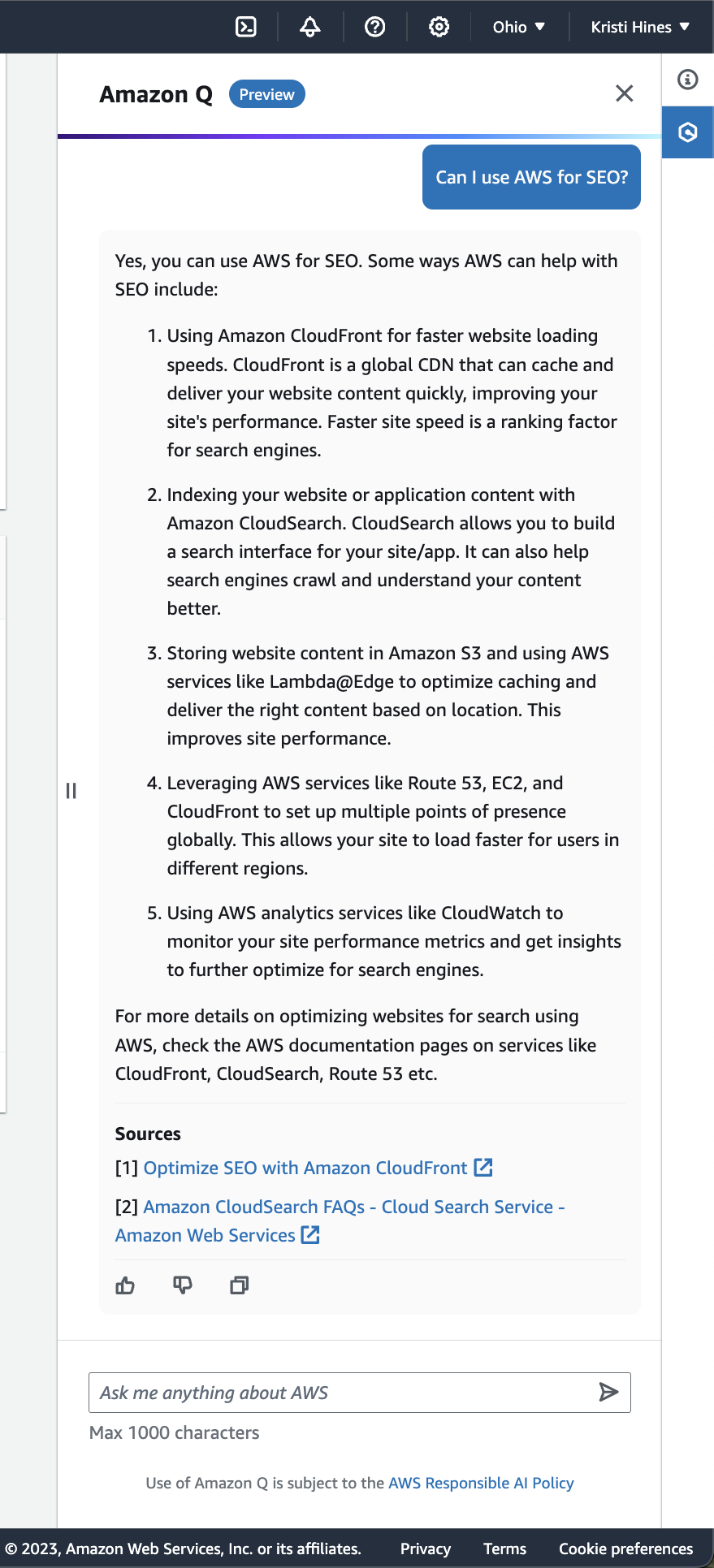 amazon q aws for seo