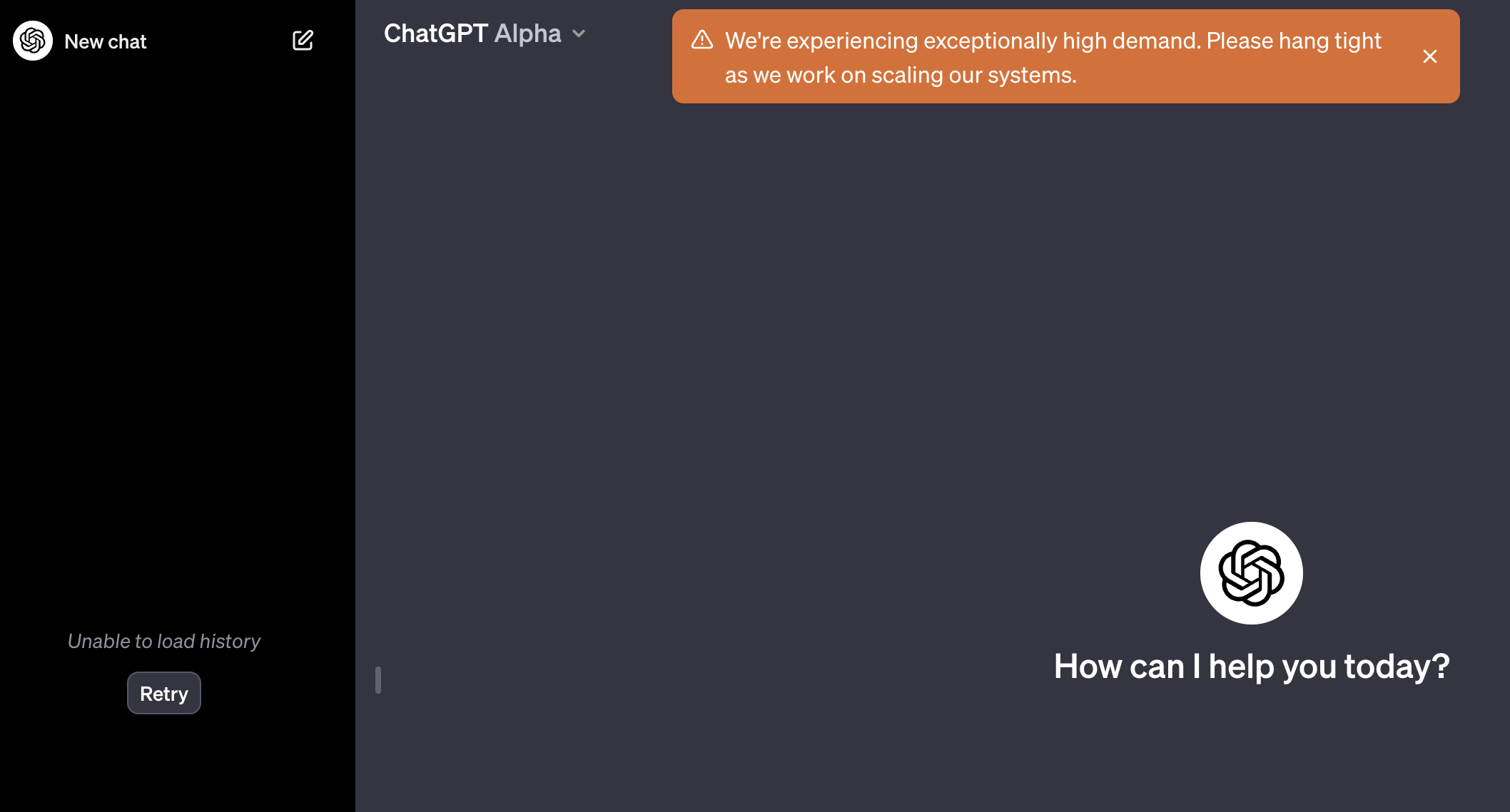 chatgpt alpha high demand error 655d33584fe3a sej - ChatGPT Alpha Appearing Alongside High Demand Error Messages