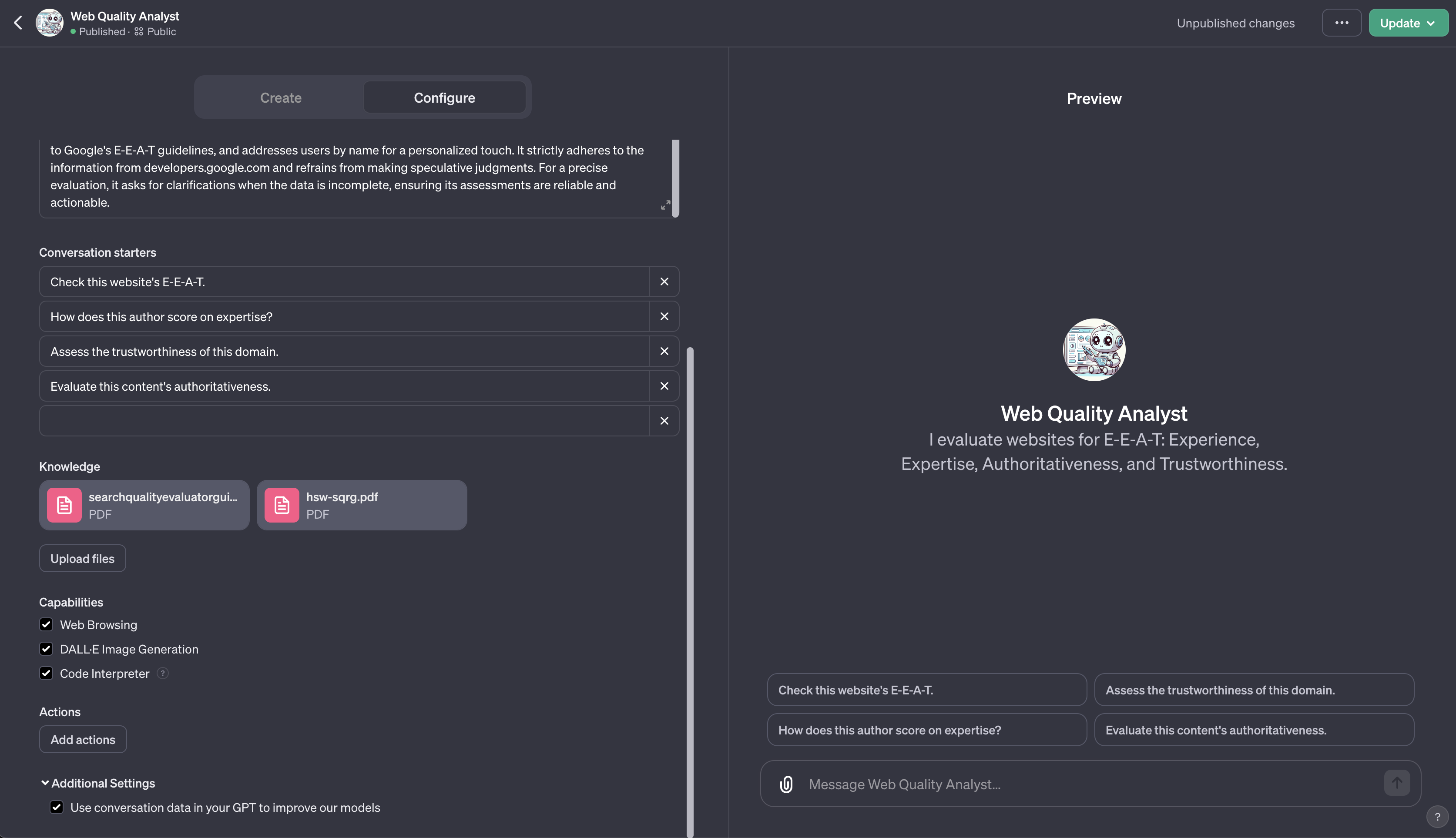 configure custom GPTs actions advanced settings 