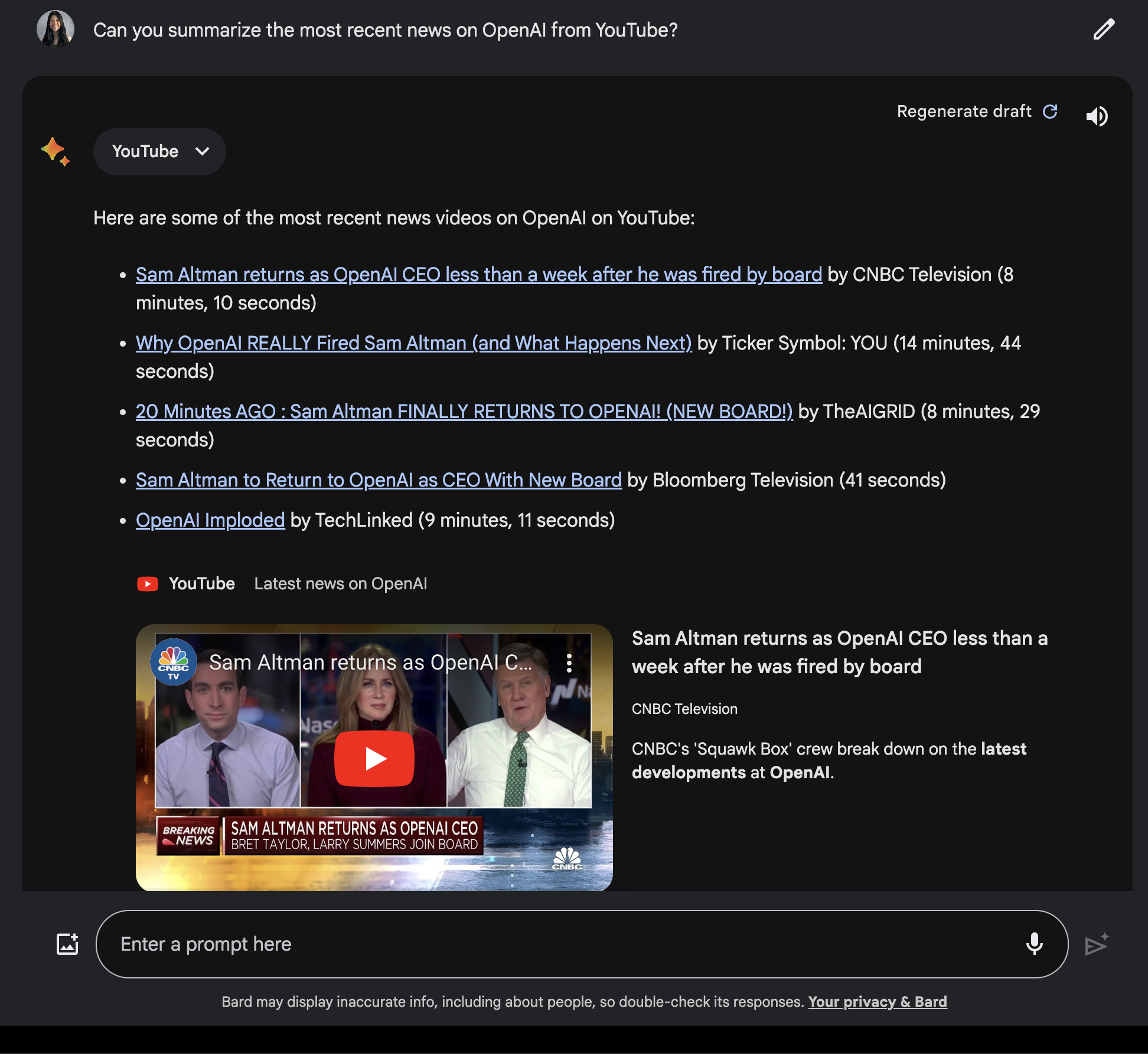 google bard openai news on youtube