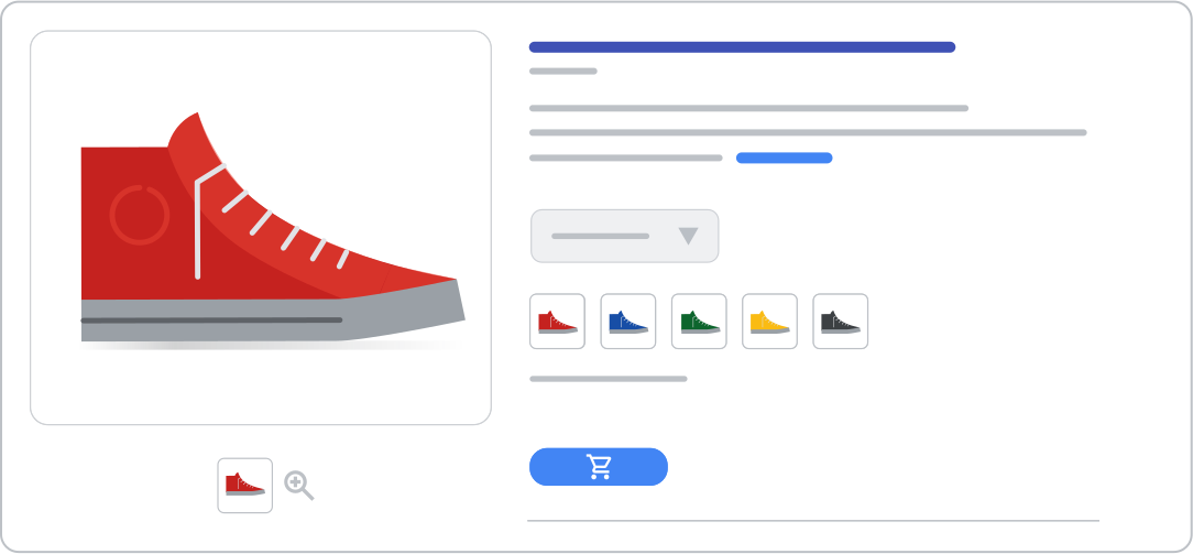 An example Google Shopping ad showing a shoe with different color variants.