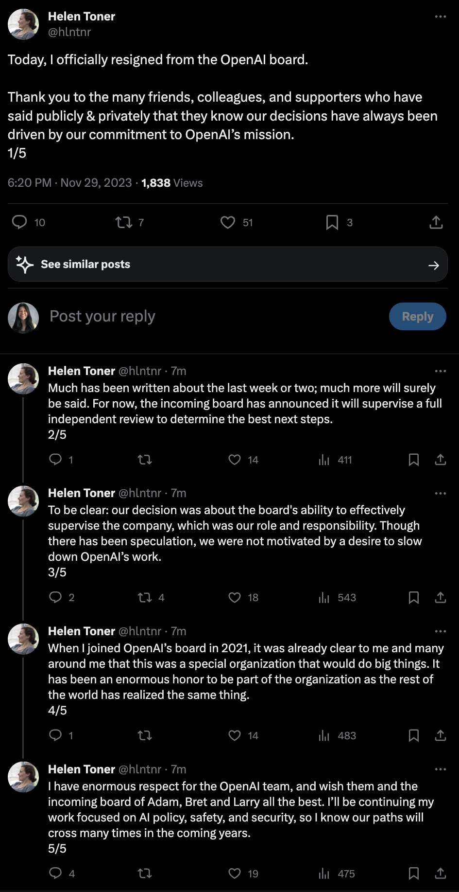 هلن تونر از هیئت مدیره OpenAI استعفا داد