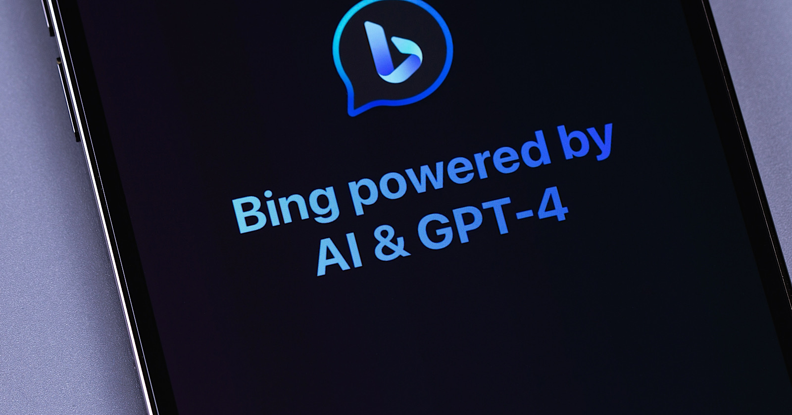 Microsoft Bing powered by AI and GPT-4 - mobile app on a screen smartphone iPhone.