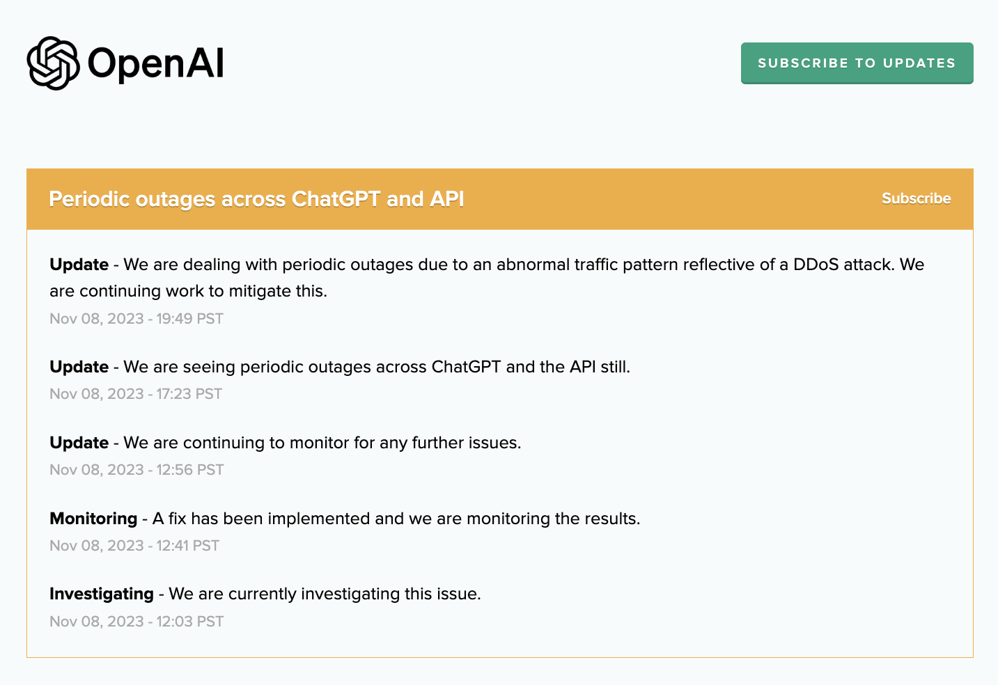 OpenAI resolves periodic ChatGPT and API outages caused by DDoS attacks