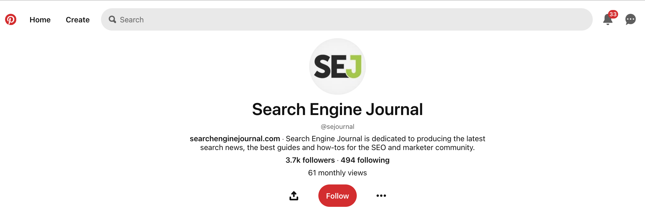 SEJ Pinterest page