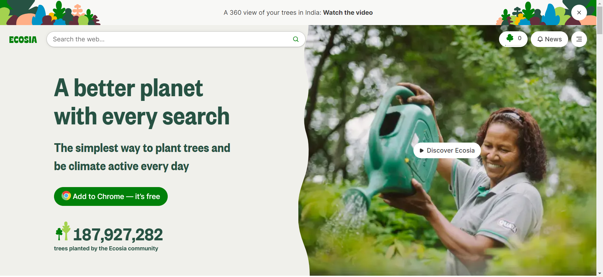 Screenshot from Ecosia.org
