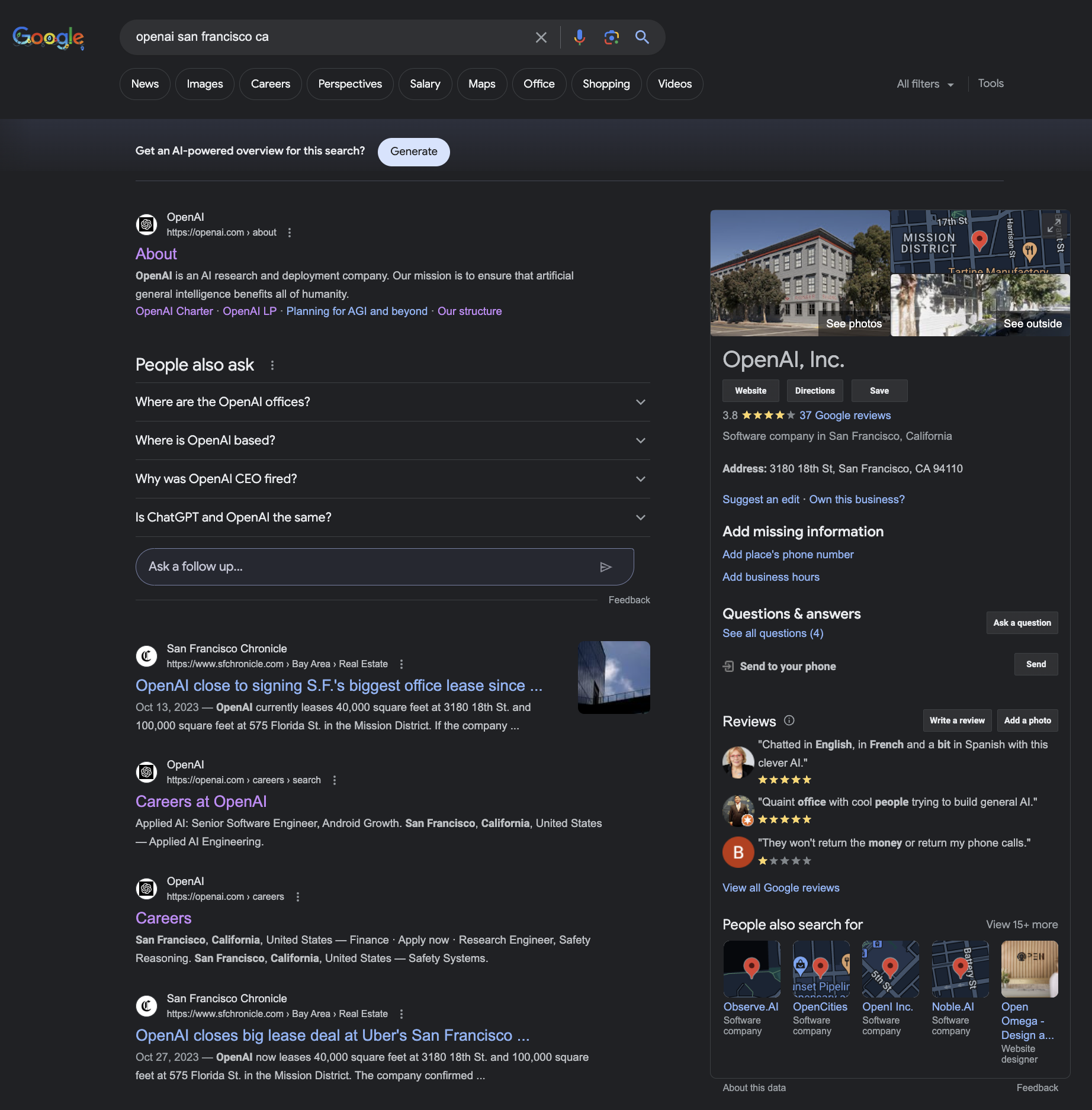 openai inc google business profile local serps google reviews