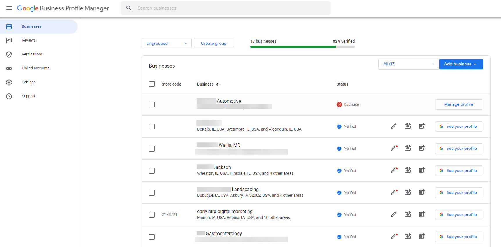 Gestor de perfil empresarial do Google