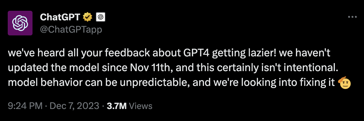 openai chatgpt addresses laziness gpt 4 6574b6b25352d sej - OpenAI Investigates 'Lazy' GPT-4 Complaints On Google Reviews, X