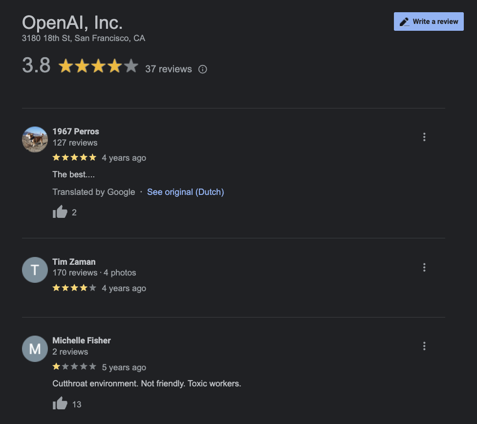 openai google reviews toxic workers 6574ac2c2b5c4 sej - OpenAI Investigates 'Lazy' GPT-4 Complaints On Google Reviews, X