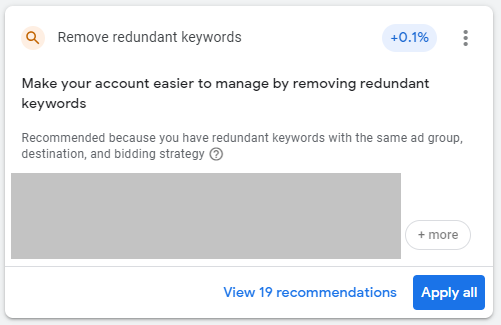 Remove redundant keywords recommendation.