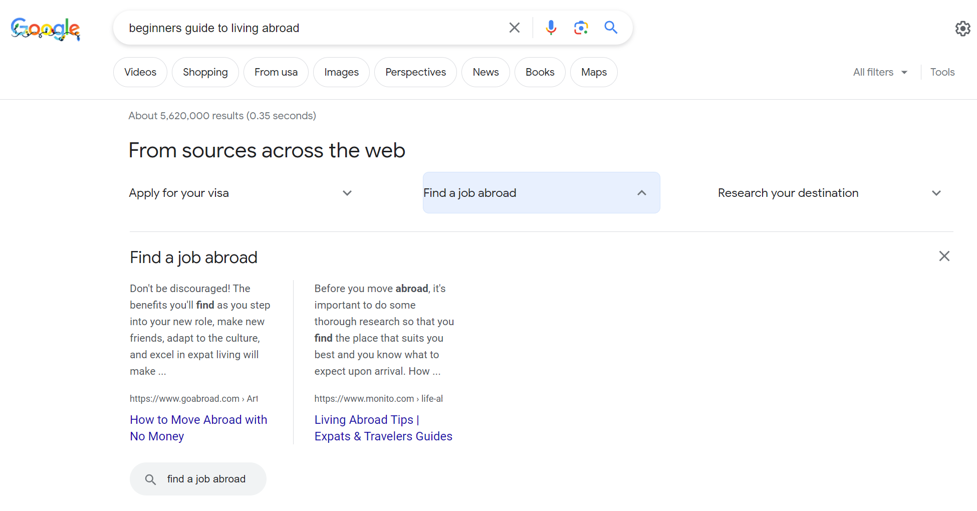screenshot from search for beginners guide to living abroad 2 65778174bc5b5 sej - 2 New Features Spotted in The SERPs