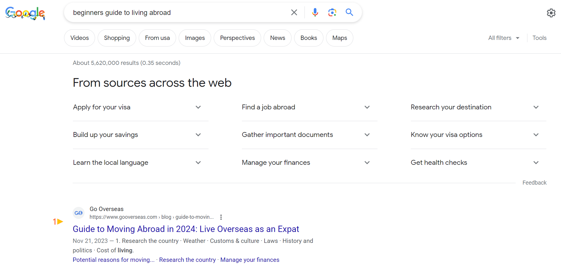 screenshot from search for beginners guide to living abroad google december 2023 657781577026e sej - 2 New Features Spotted in The SERPs