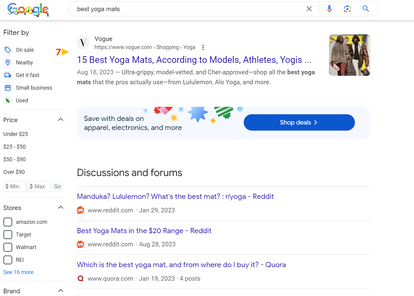 Screenshot from Google for [best yoga mats]