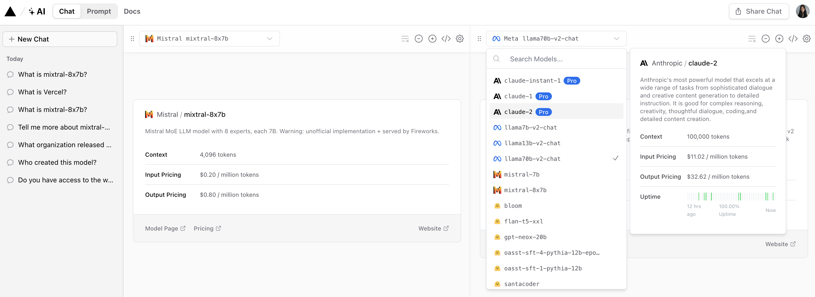 vercel mixtral 8x7b demo compare models  65761991e8fe4 sej - Mixtral-8x7B: 4 Ways To Try The New Model From Mistral AI