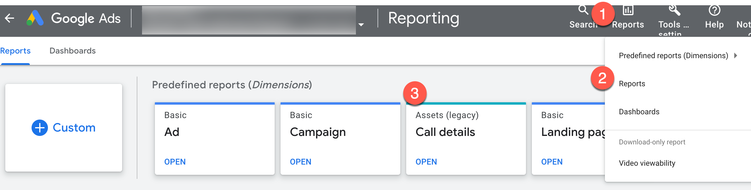 Google Ads screenshot of call reporting